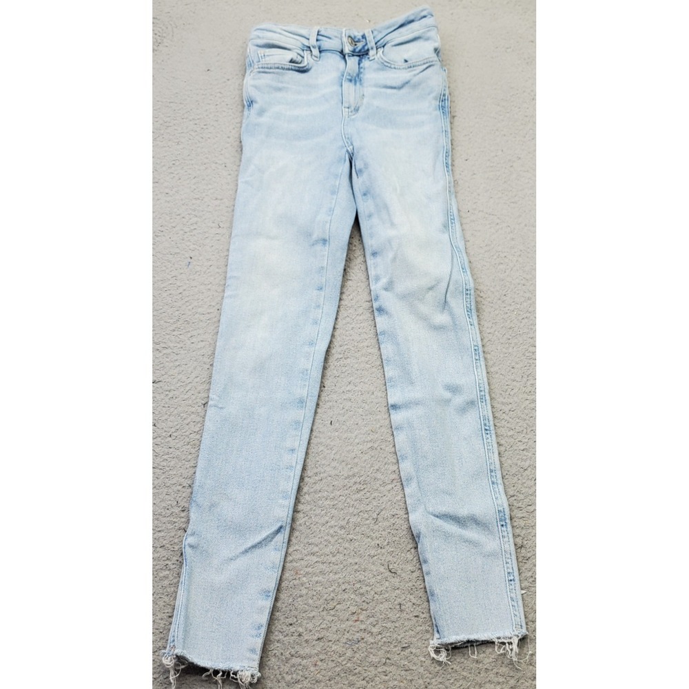 We The Free Skinny Jeans Womens 24 Blue‎ Denim Flat Front Boho Raw Hem Whiskered